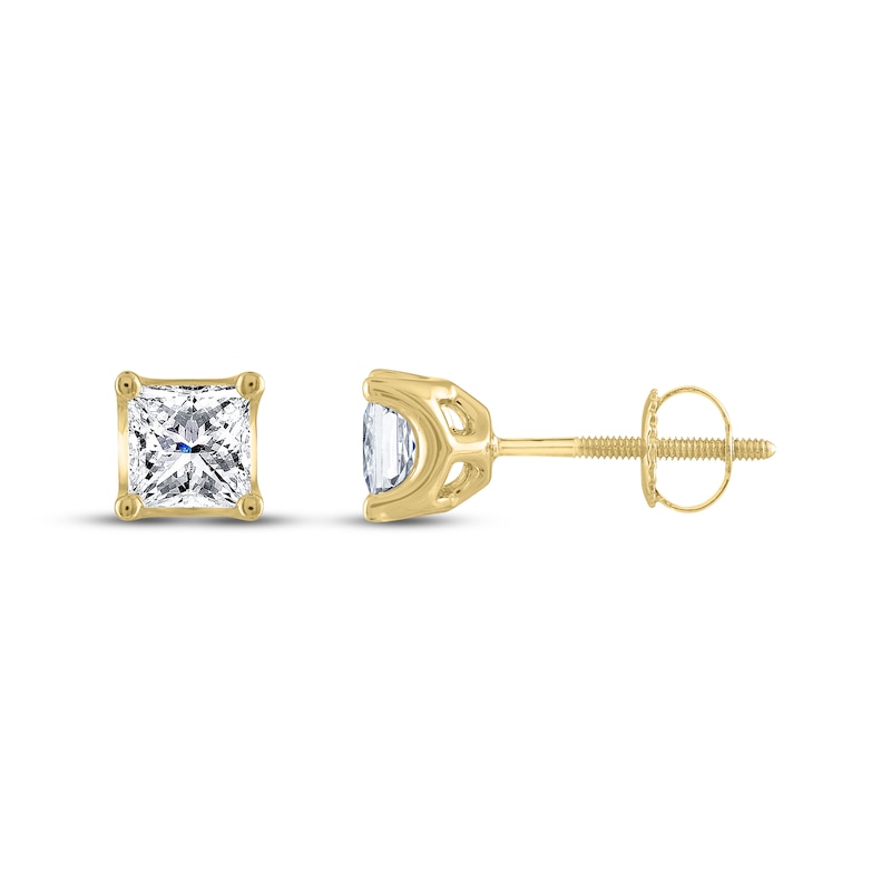 Main Image 3 of THE LEO Legacy Lab-Grown Diamond Princess-Cut Solitaire Stud Earrings 1-1/2 ct tw 14K Yellow Gold (F/VS2)