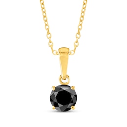 Round-Cut Black Diamond Solitaire Necklace 1/2 ct tw 10K Yellow Gold 18&quot;