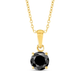 Round-Cut Black Diamond Solitaire Necklace 1 ct tw 10K Yellow Gold 18&quot;