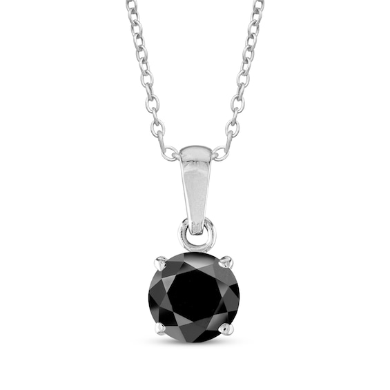 Round-Cut Black Diamond Solitaire Necklace 1 ct tw 10K White Gold 18"