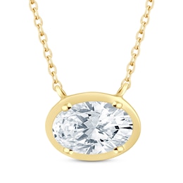 Lab-Grown Diamonds by KAY Oval-Cut Sideways Solitaire Necklace 1/2 ct tw 14K Yellow Gold 18&quot;