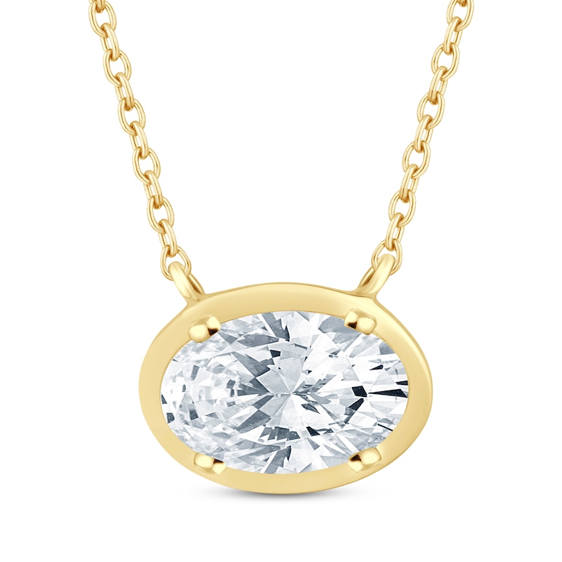 Main Image 1 of Lab-Grown Diamonds by KAY Oval-Cut Sideways Solitaire Necklace 1/2 ct tw 14K Yellow Gold 18&quot;