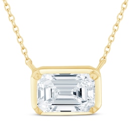 Lab-Created Diamonds by KAY Emerald-Cut Sideways Solitaire Necklace 1/2 ct tw 14K Yellow Gold 18&quot;