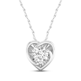 Round-Cut Diamond Solitaire Heart Frame Necklace 1/8 ct tw 10K White Gold 18&quot; (J/I3)