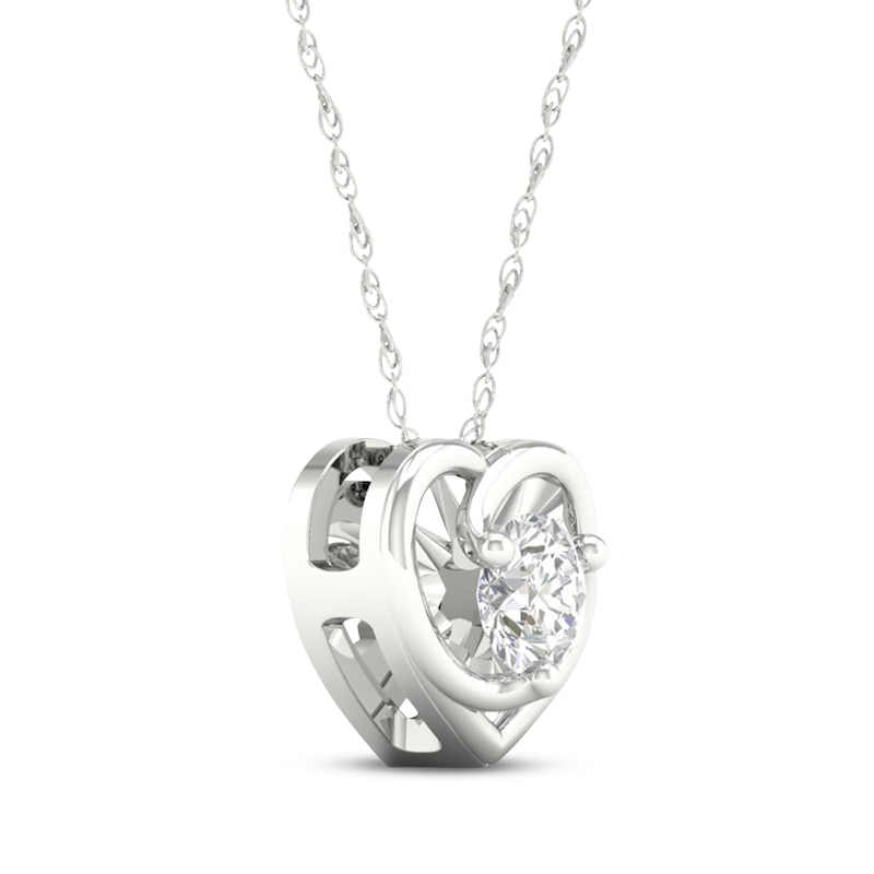 Round-Cut Diamond Solitaire Heart Frame Necklace 1/8 ct tw 10K White Gold 18" (J/I3)