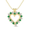 Thumbnail Image 1 of Natural Emerald & Diamond Accent Heart Outline Necklace 10K Yellow Gold 18&quot;