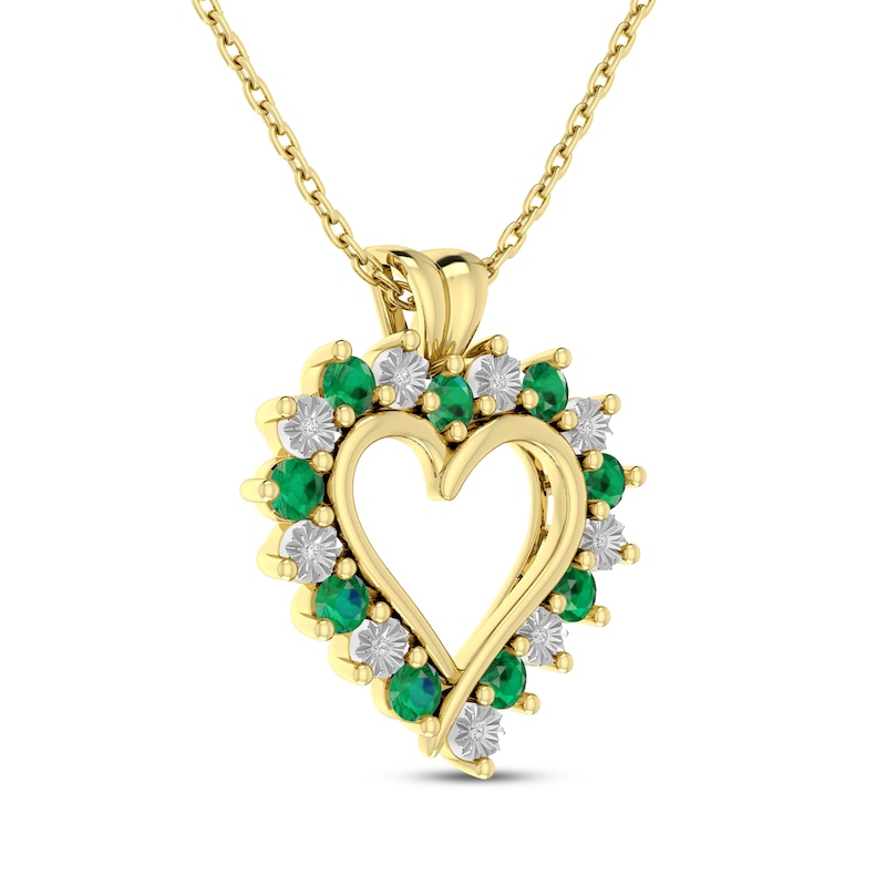 Main Image 2 of Natural Emerald & Diamond Accent Heart Outline Necklace 10K Yellow Gold 18&quot;