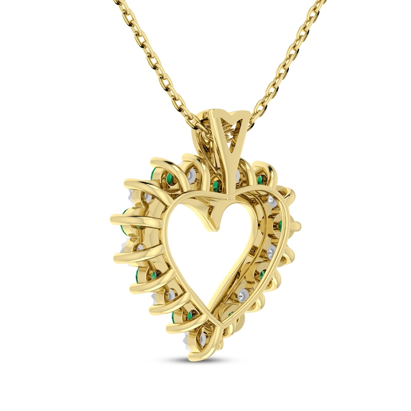 Main Image 3 of Natural Emerald & Diamond Accent Heart Outline Necklace 10K Yellow Gold 18&quot;