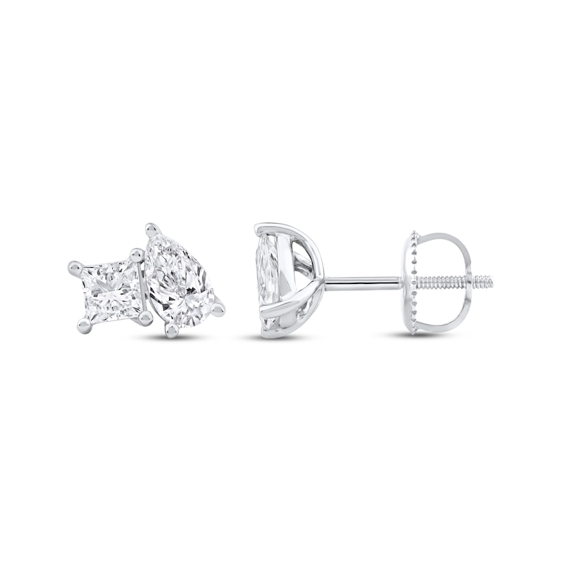 Main Image 1 of Toi et Moi Lab-Grown Diamond Princess-Cut & Pear-Shaped Stud Earrings 1 ct tw 14K White Gold