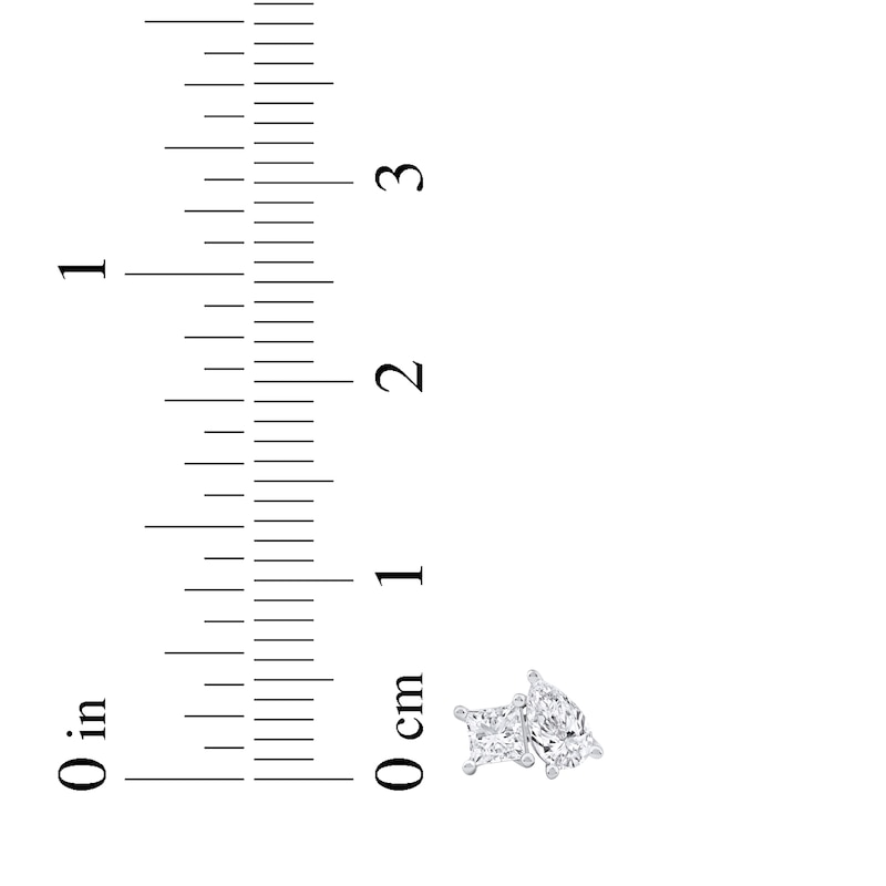 Main Image 4 of Toi et Moi Lab-Grown Diamond Princess-Cut & Pear-Shaped Stud Earrings 1 ct tw 14K White Gold