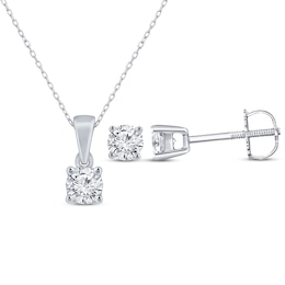 Round-Cut Diamond Solitaire Necklace & Earrings Gift Set 1/2 ct tw 14K White Gold (I/I2)