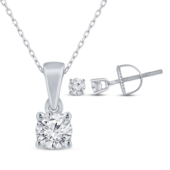 Round-Cut Diamond Solitaire Necklace & Earrings Gift Set 1/2 ct tw 14K White Gold (I/I2)