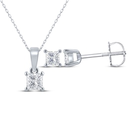 Princess-Cut Diamond Solitaire Necklace & Earrings Gift Set 1/2 ct tw 14K White Gold (I/I2)