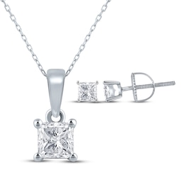 Princess-Cut Diamond Solitaire Necklace & Earrings Gift Set 1 ct tw 14K White Gold (I/I2)