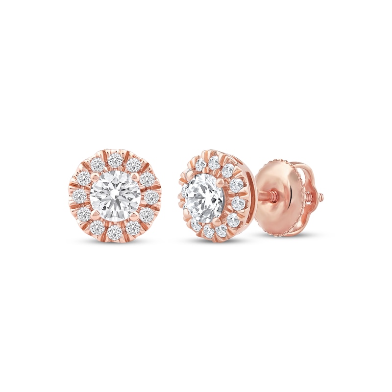 Main Image 1 of Lab-Grown Diamonds by KAY Halo Stud Earrings 1/2 ct tw 14K Rose Gold (F/SI2)