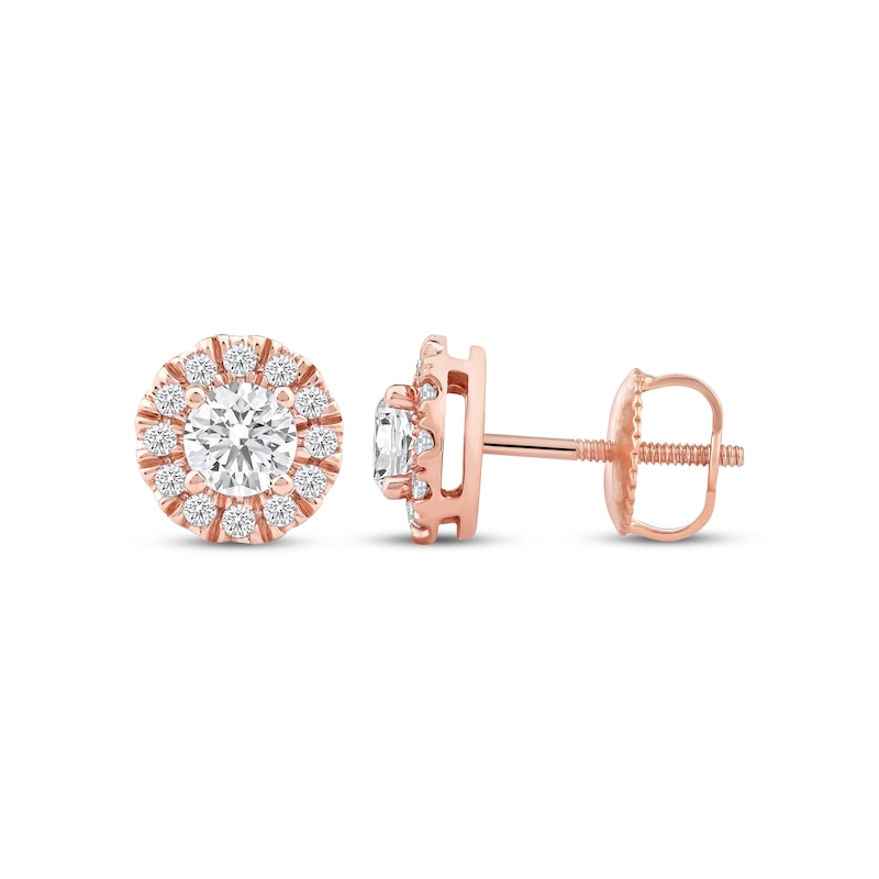 Main Image 3 of Lab-Grown Diamonds by KAY Halo Stud Earrings 1/2 ct tw 14K Rose Gold (F/SI2)