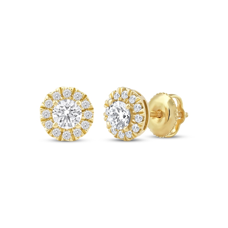 Main Image 1 of Lab-Grown Diamonds by KAY Halo Stud Earrings 1/2 ct tw 14K Yellow Gold (F/SI2)