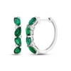 Thumbnail Image 1 of Pear-Shaped Lab-Created Emerald & White Lab-Created Sapphire Four-Stone Hoop Earrings Sterling Silver