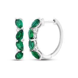 Pear-Shaped Lab-Created Emerald & White Lab-Created Sapphire Four-Stone Hoop Earrings Sterling Silver