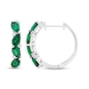 Thumbnail Image 3 of Pear-Shaped Lab-Created Emerald & White Lab-Created Sapphire Four-Stone Hoop Earrings Sterling Silver