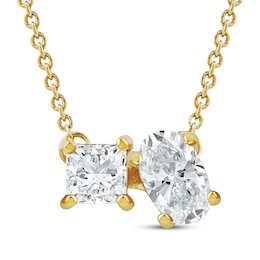 Toi et Moi Princess & Oval-Cut Lab-Created Diamond Necklace 1/2 ct tw 14K Yellow Gold 18&quot;