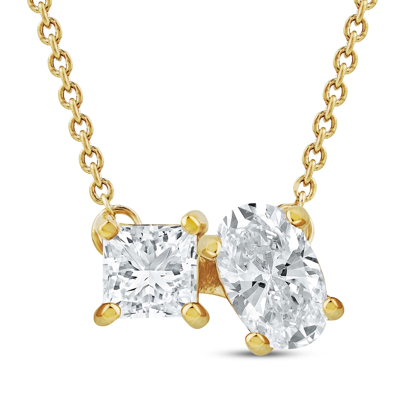 Main Image 1 of Toi et Moi Princess & Oval-Cut Lab-Grown diamond Necklace 1/2 ct tw 14K Yellow Gold 18&quot;