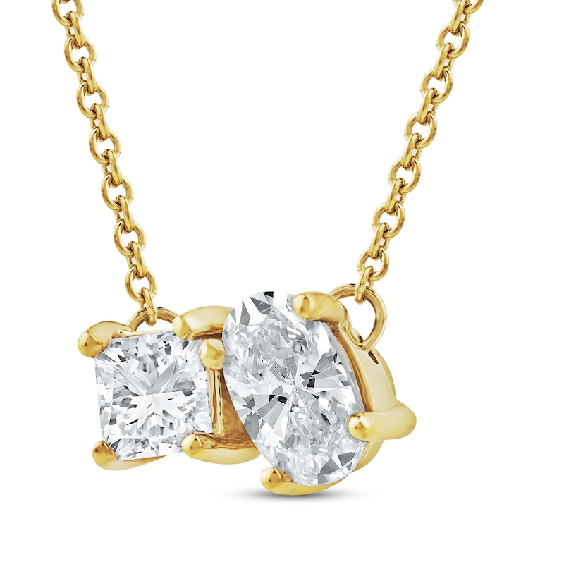 Main Image 2 of Toi et Moi Princess & Oval-Cut Lab-Grown diamond Necklace 1/2 ct tw 14K Yellow Gold 18&quot;