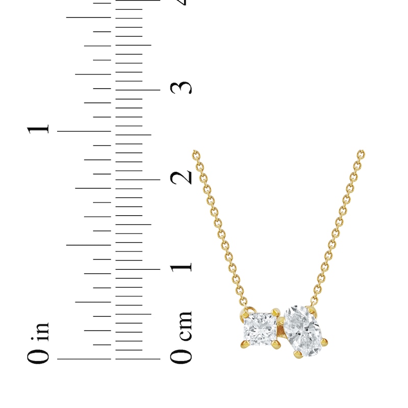 Main Image 4 of Toi et Moi Princess & Oval-Cut Lab-Grown diamond Necklace 1/2 ct tw 14K Yellow Gold 18&quot;