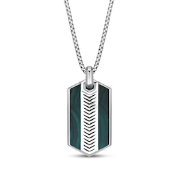 Men's Malachite Dog Tag Necklace Sterling Silver 24&quot;