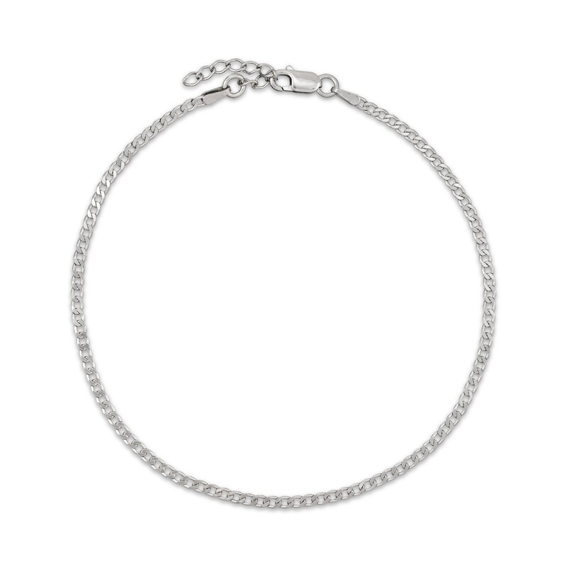 Main Image 1 of Solid Diamond-Cut Curb Chain Anklet Sterling Silver 10&quot;