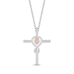 Hallmark Diamond Cross with Heart Necklace 1/10 ct tw Sterling Silver & 10K Rose Gold 18&quot;