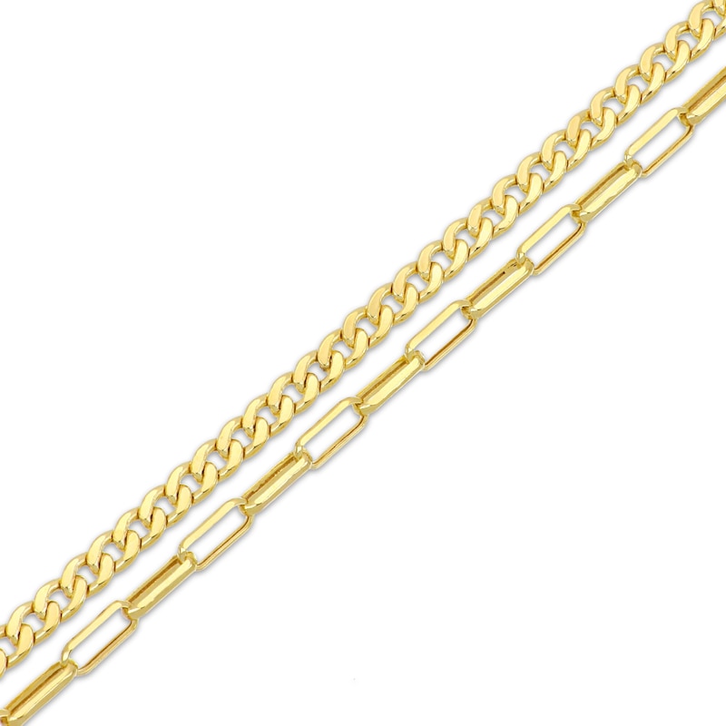 Main Image 2 of Hollow Miami Cuban Curb Chain & Paperclip Chain Layered Necklace 10K Yellow Gold 18&quot;