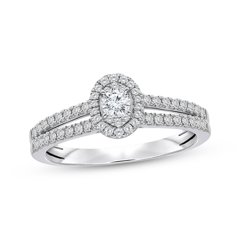 Main Image 1 of Round-Cut Diamond Oval Halo Engagement Ring 1/2 ct tw 10K White Gold