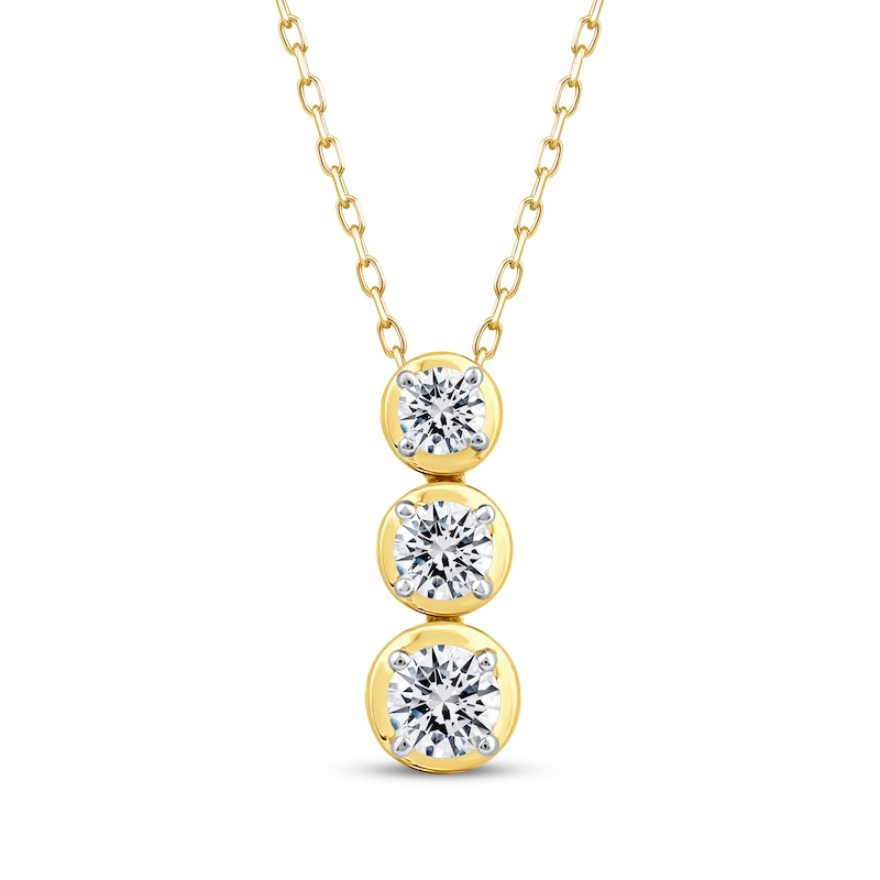 Main Image 1 of Memories, Moments, Magic Diamond Three-Stone Drop Necklace 1 ct tw 10K Yellow Gold 18&quot;