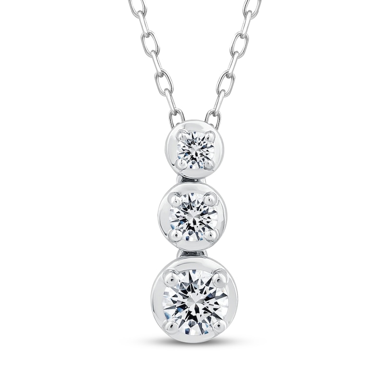 Main Image 1 of Memories, Moments, Magic Diamond Three-Stone Drop Necklace 1/4 ct tw 10K White Gold 18&quot;