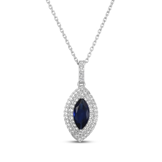 Marquise-Cut Blue Lab-Created Sapphire & White Lab-Created Sapphire Double Halo Necklace Sterling Silver 18"