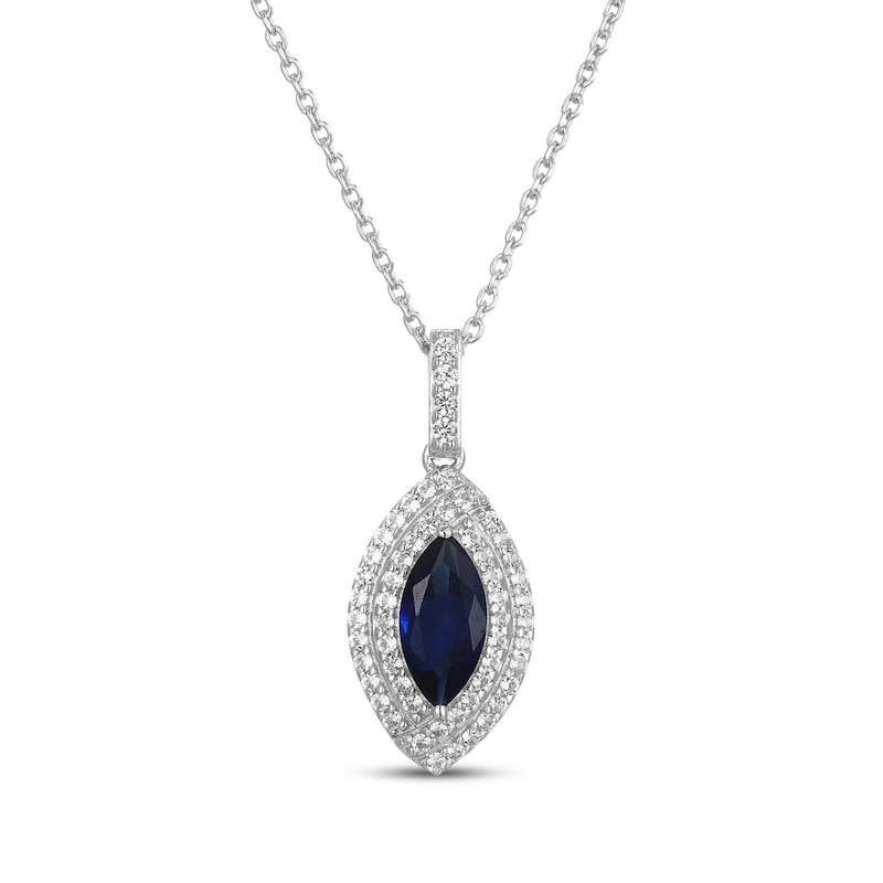 Main Image 1 of Marquise-Cut Blue Lab-Created Sapphire & White Lab-Created Sapphire Double Halo Necklace Sterling Silver 18&quot;