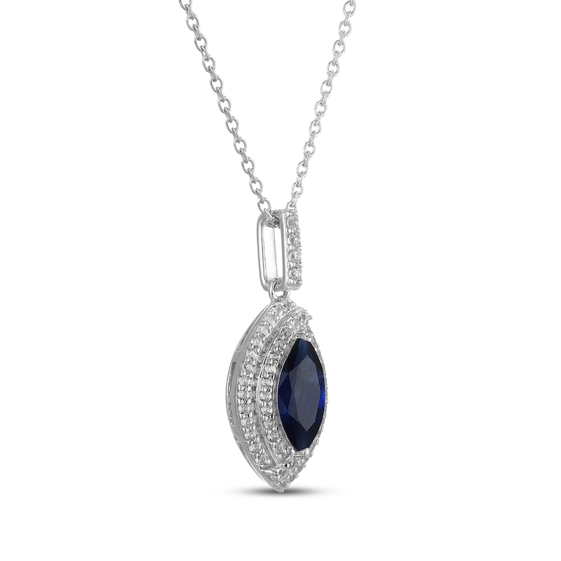 Main Image 2 of Marquise-Cut Blue Lab-Created Sapphire & White Lab-Created Sapphire Double Halo Necklace Sterling Silver 18&quot;