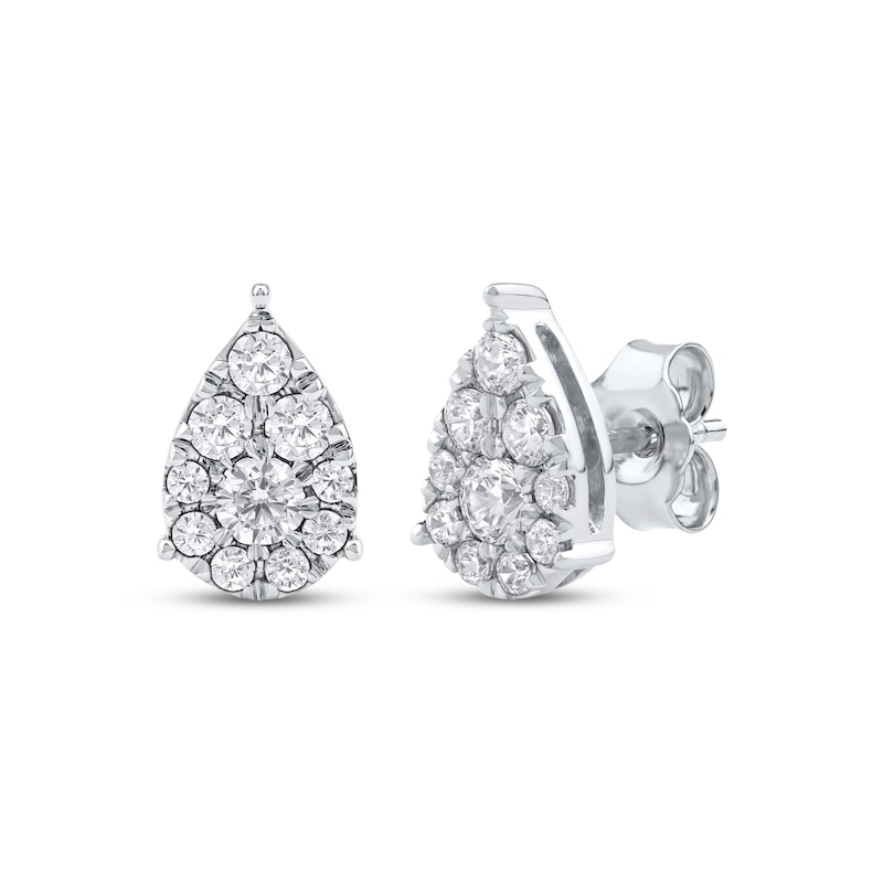 Main Image 1 of Multi-Diamond Pear-Shaped Stud Earrings 1/2 ct tw 10K White Gold