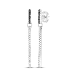 Black & White Diamond Vertical Bar Dangle Earrings 1/4 ct tw Sterling Silver