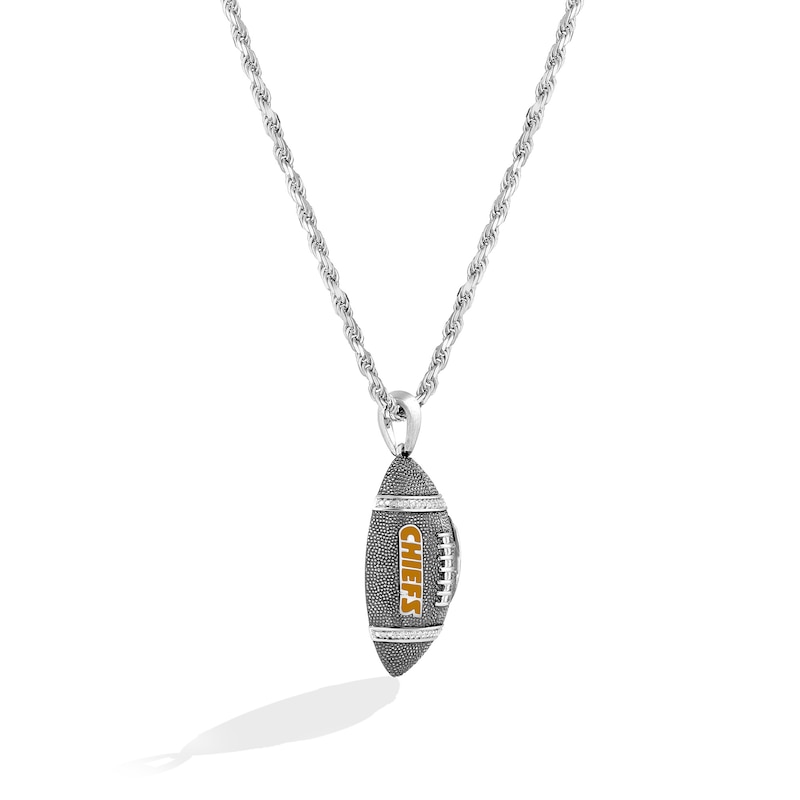 Main Image 2 of True Fans Kansas City Chiefs 1/20 CT. T.W. Diamond Vertical Football Necklace in Sterling Silver