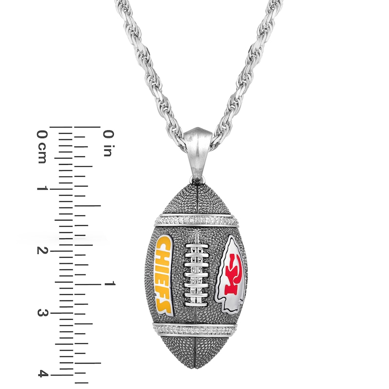 Main Image 4 of True Fans Kansas City Chiefs 1/20 CT. T.W. Diamond Vertical Football Necklace in Sterling Silver