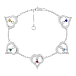 Birthstone Family & Mother's Heart Bracelet (5 Stones and Lines)