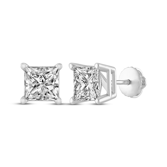 Diamond Solitaire Stud Earrings 1-1/4 ct tw Princess-cut 14K White Gold (I/I2)