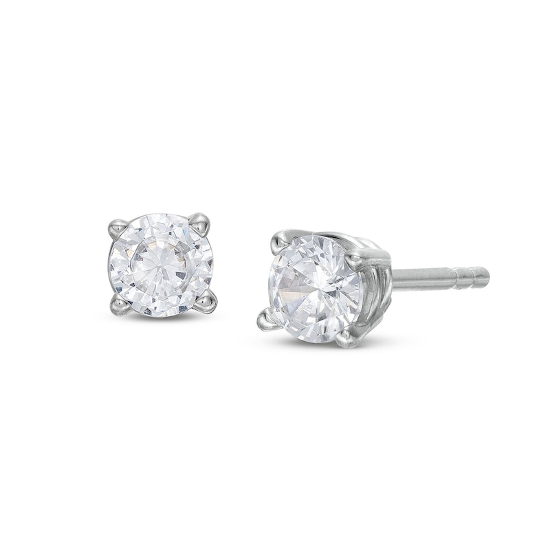 Round Brilliant Cut Stud Earrings, Tension Back, Woven Set 4 Ct. Tw. | 14K White Gold by Diamond Nexus