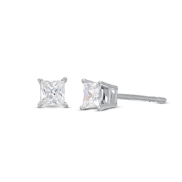 Diamond Solitaire Stud Earrings 3/8 ct tw Princess-cut 14K White Gold (J/I3)