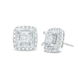 Diamond Stud Earrings 1 ct tw Princess & Round-cut 10K White Gold (J/I3)