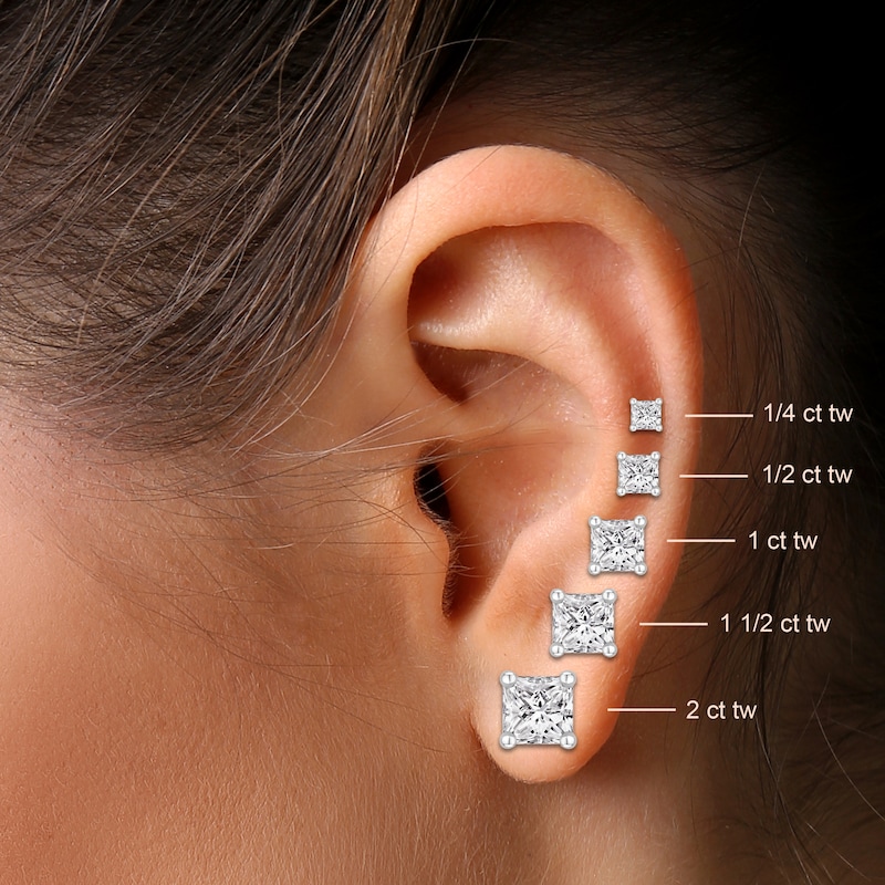 Main Image 4 of Diamond Solitaire Stud Earrings 1/4 ct tw Princess-cut 14K White Gold (I/I2)