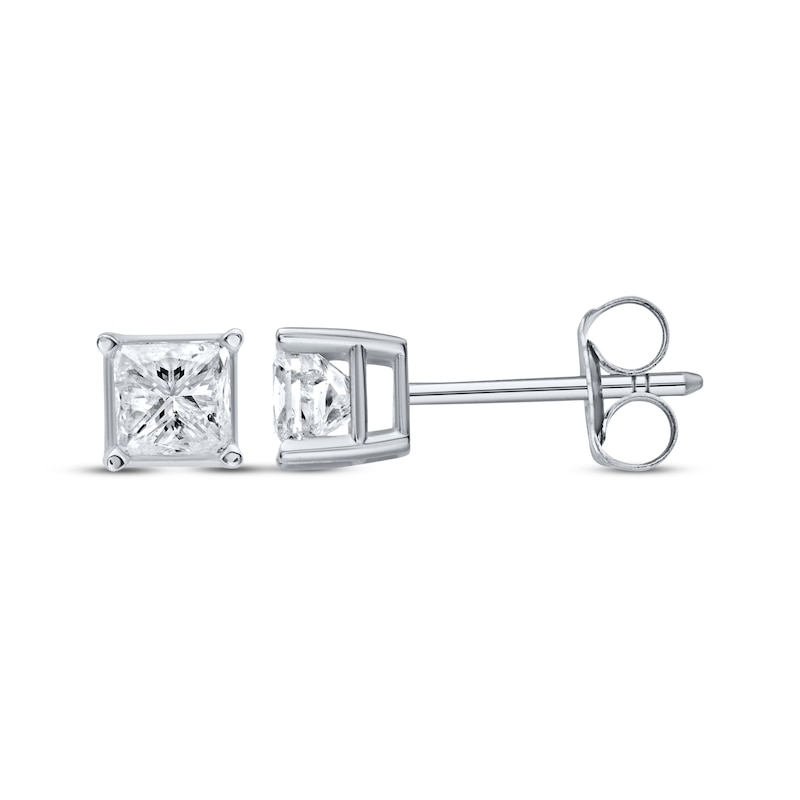 Main Image 3 of Diamond Solitaire Stud Earrings 5/8 ct tw Princess-Cut 14K White Gold (J/I3)