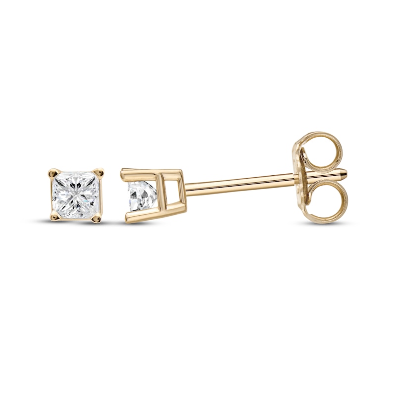 Main Image 3 of Diamond Solitaire Stud Earrings 1/5 ct tw Princess-cut 14K Yellow Gold (J/I3)